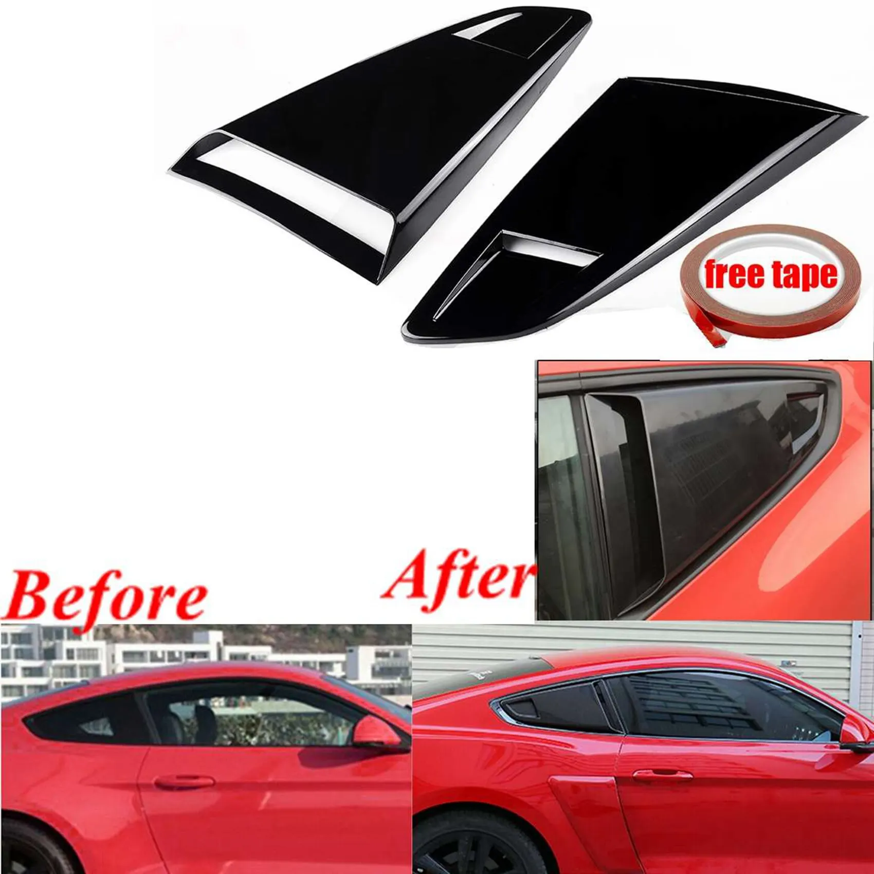 Car Side Window Quarter Louver Side Vent Scoop Cover Trim Rear Window Side Vent ford for Mustang 2015-2020 2Dr