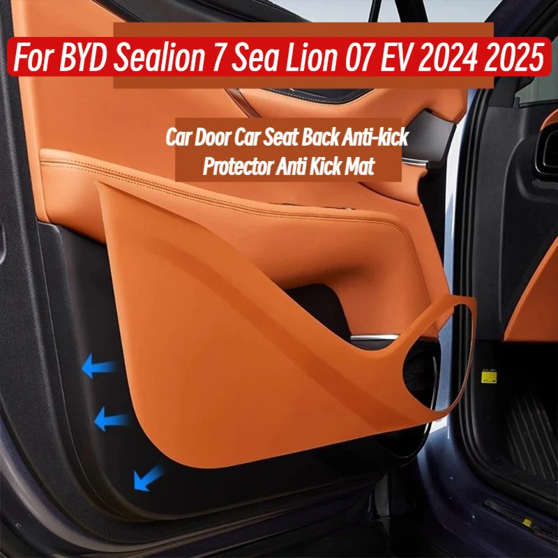 

For BYD Sealion 7 Sea Lion 07 EV 2024 2025 PU Leather Car Door Car Seat Back Anti-kick Protector Anti Kick Mat Pad Accessories