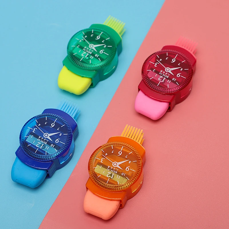 Watches Shaped Mini Colourful Pencil Sharpeners With Erasers Brush Office School Girls Supplies Machine Pencil Sharpener