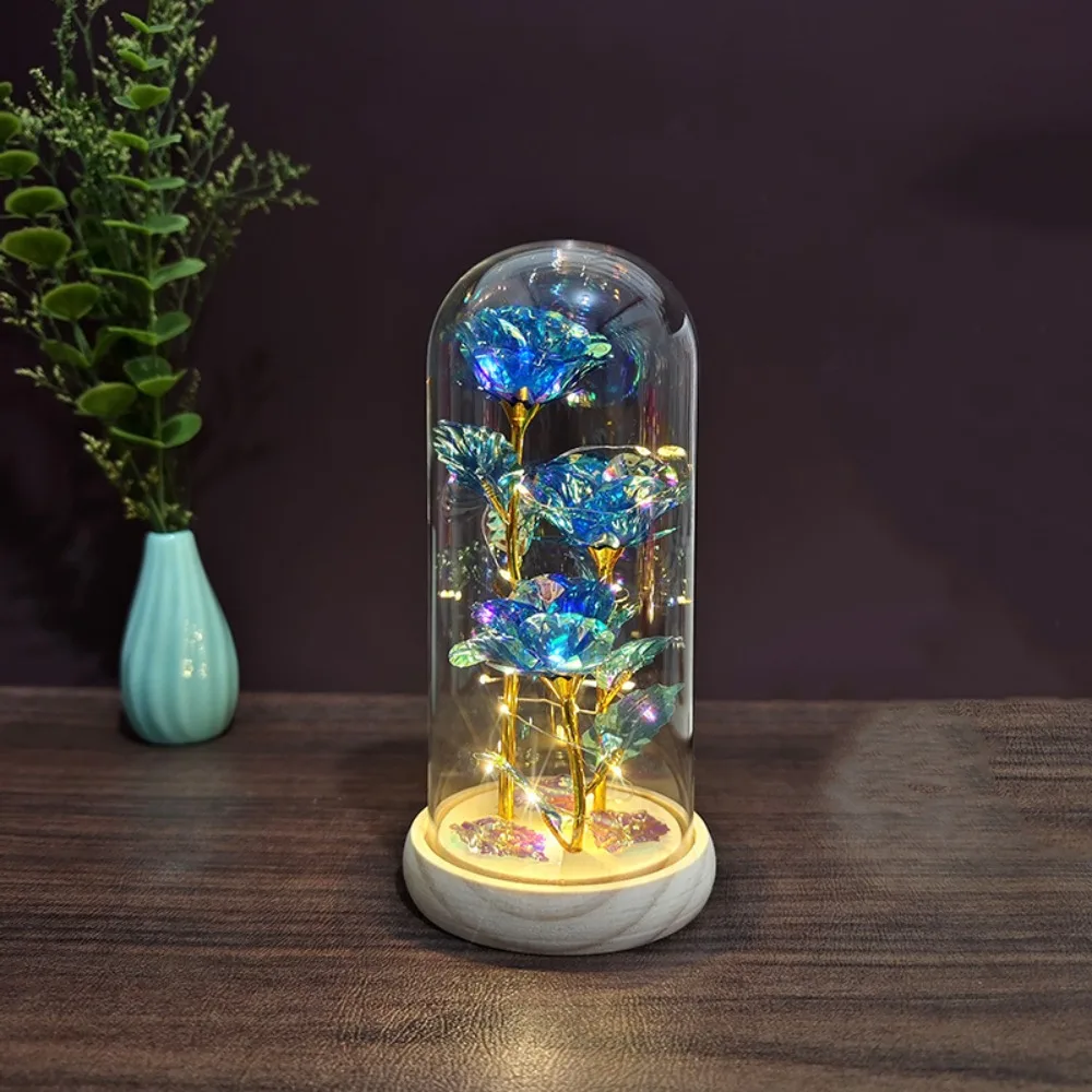 

Romantic Artificial Rose Light with Acrylic Cover Luminous Light Up Rose 3 Heads Rose Simulation Eternal Rose Lamp Wedding Decor