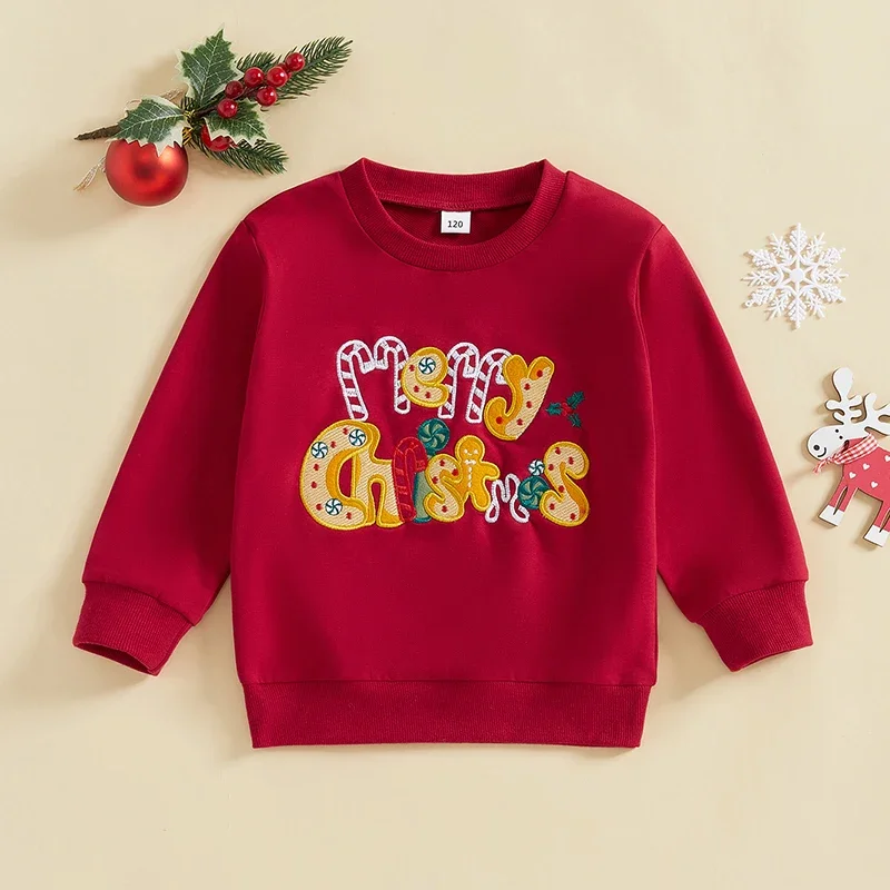 Children\'s Clothing Kids Boys Girls Christmas Sweatshirts Letter Embroidery Pullover Xmas Tops Outwear 1-6Y