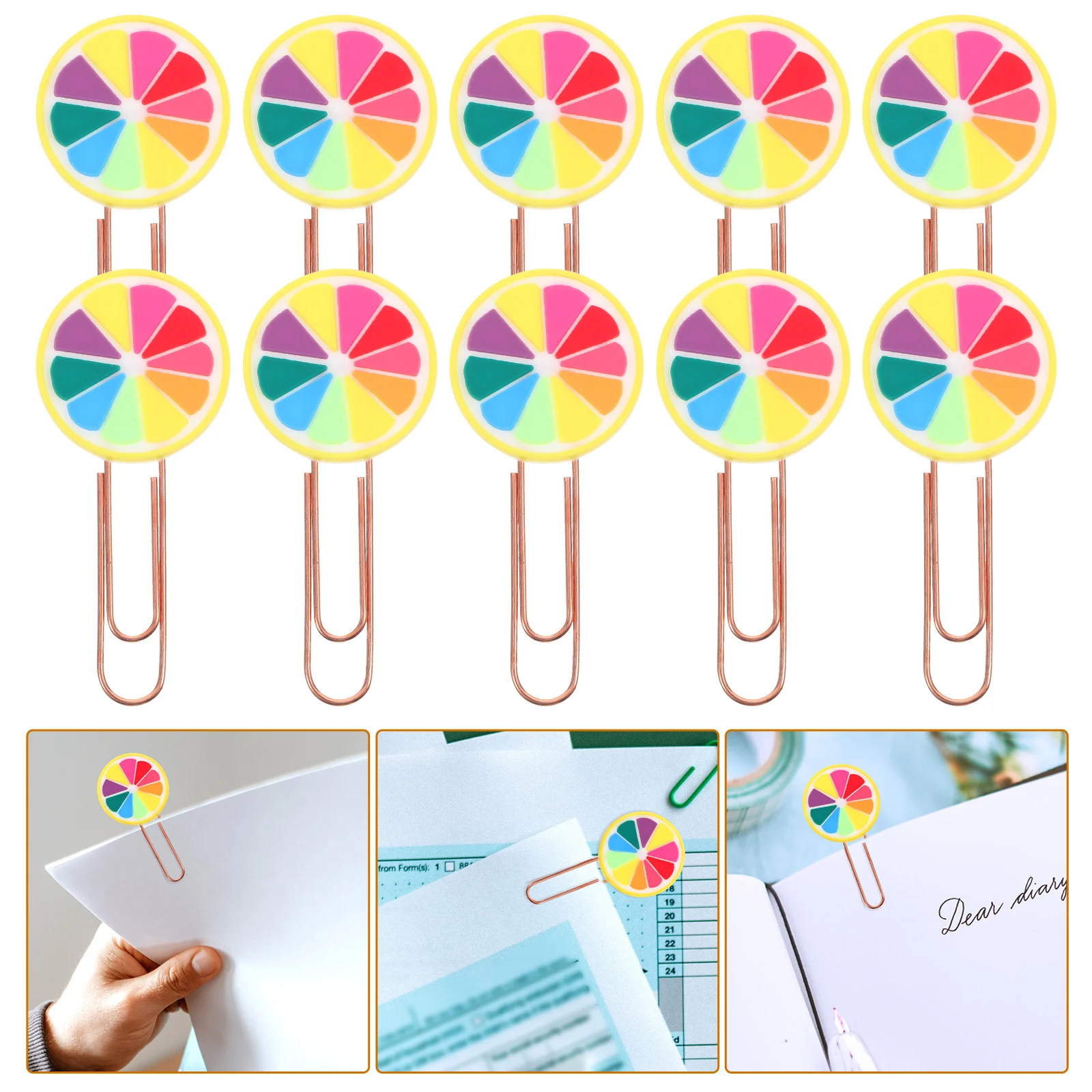 

20pcs Fruit Bookmarks Lovely Shape Paper Clips Kawaii Plastic Office Document Clips Creative Colored File Organizer Decorative