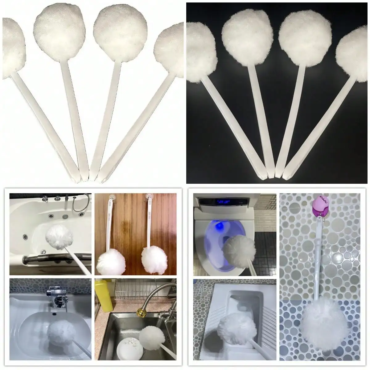 

White Toilet Brush Set With Soft Polyester Bristles, 15x5 Inch, 4-Pack, Easy-Clean Design