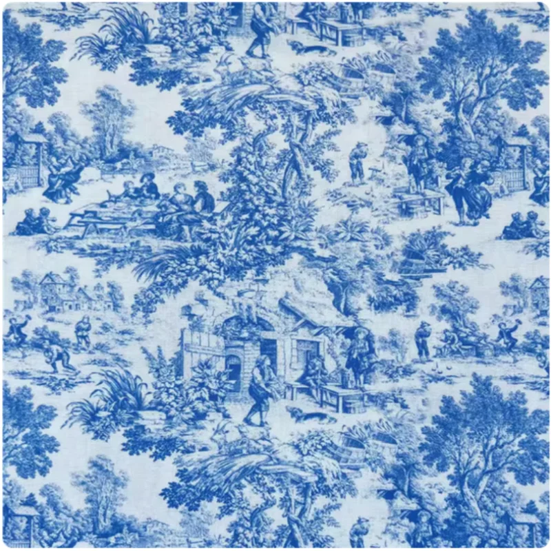 

Vintage blue printed pure cotton fabric for sewing hat handbag book cover pocket material, T96