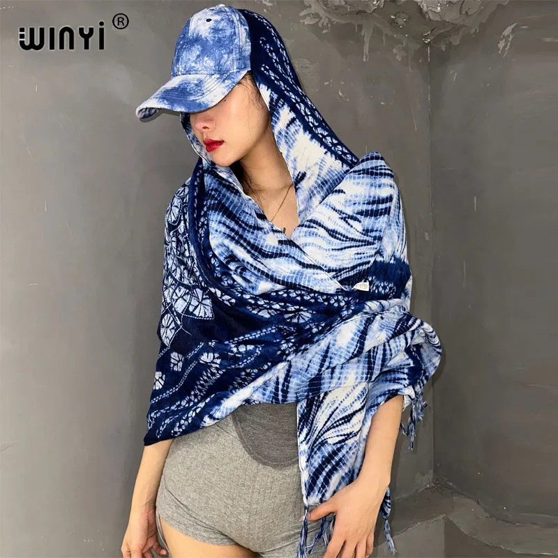 

WINYI fashion Tie-dyed cap Hooded cloak new Muslim headscarf Beach sun shawl cover up