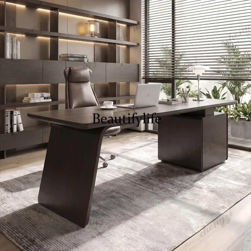 

E182 Italian minimalist desk, home study, high-end boss desk, living room solid wood computer desk