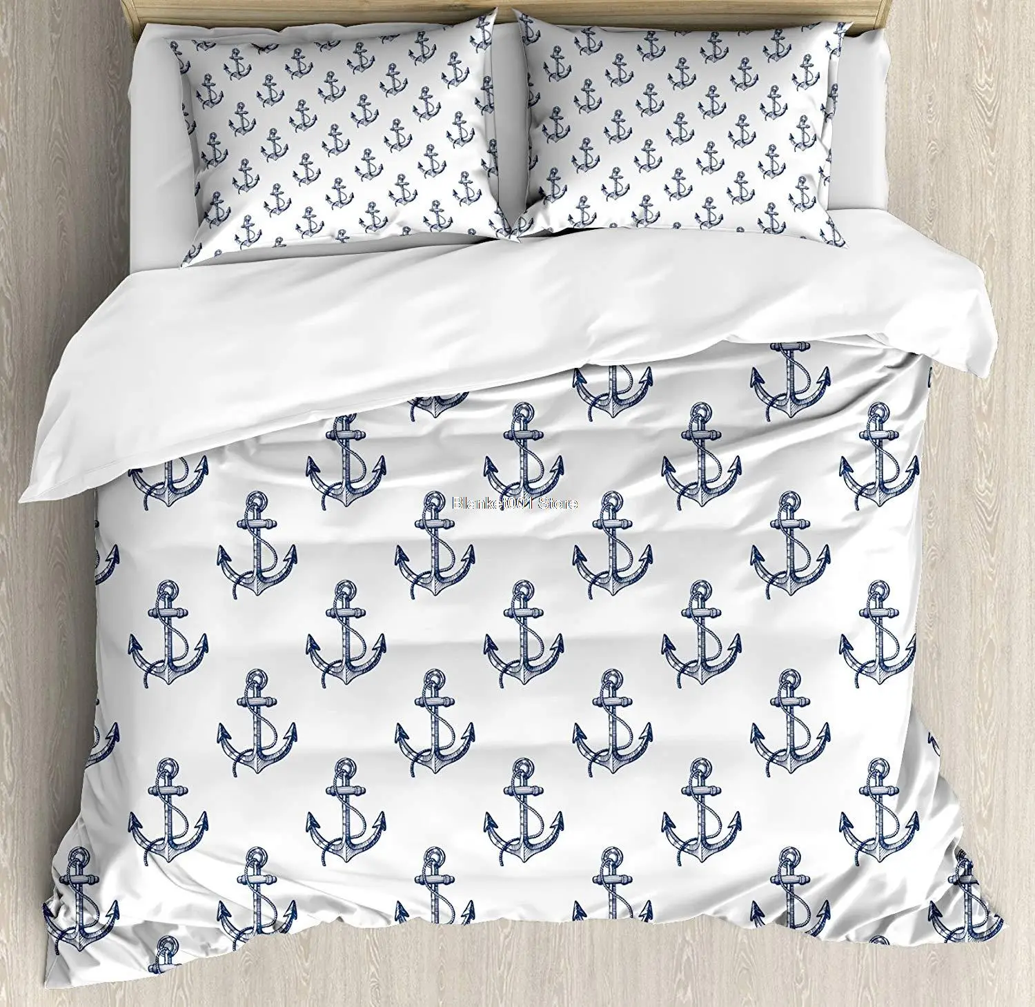 Anchor Duvet Cover Set Hand Drawn Style Anchors Sailing Cruise Trip Theme Summer Vacation Sketch Art Decorative 3 Piece Bedding