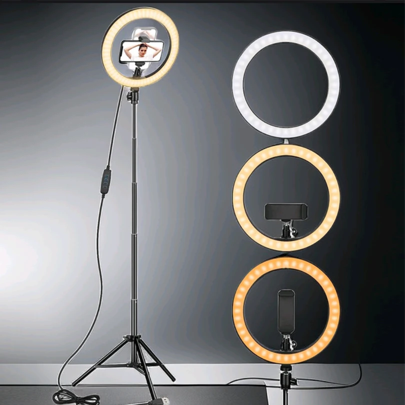 12’’Selfie Ring Light with  Adjustable Tripod Stand & Phone Holder for Live Stream/Makeup, Dimmable LED Ringlight for Tiktok