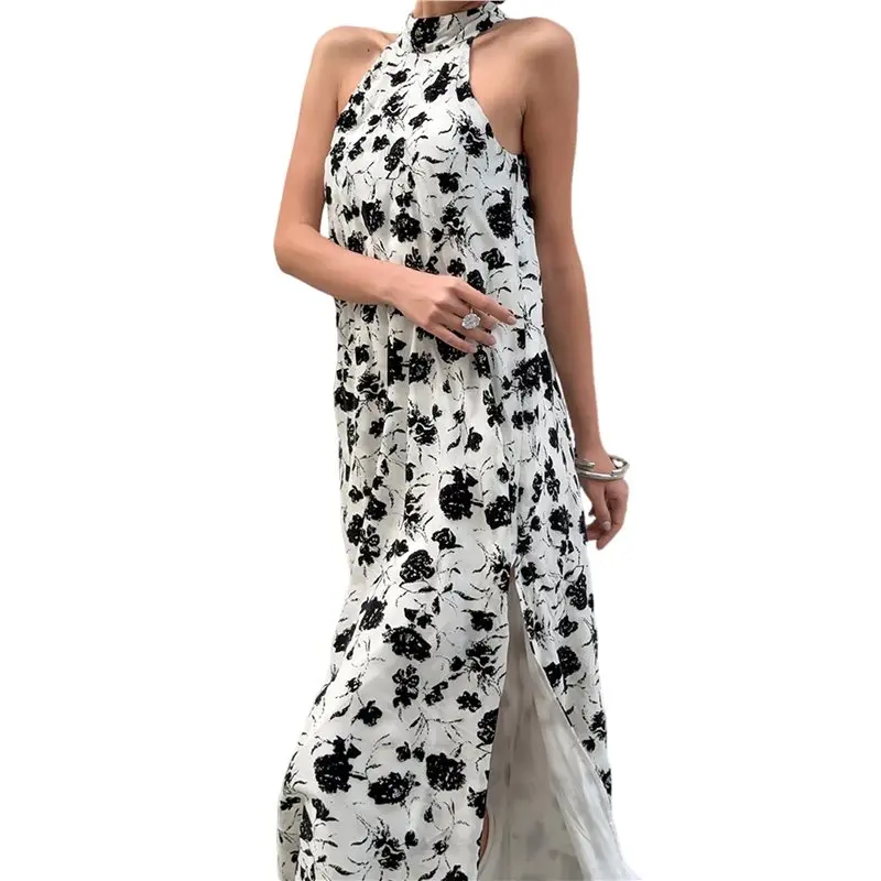 

Женское цветочное платье миди CYL с завязками на шее, летнее, весеннее, в стиле бохо, макси, повседневное, пляжное, для отпуска, струящееся платье