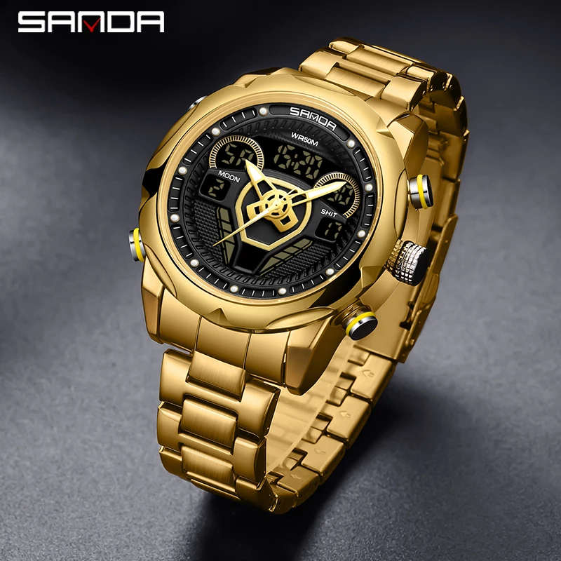 

SANDA 9022 Men's Multifunctional Outdoor Waterproof Electronic Watches Digital Wristwatches Student Fashion Trend Military Style