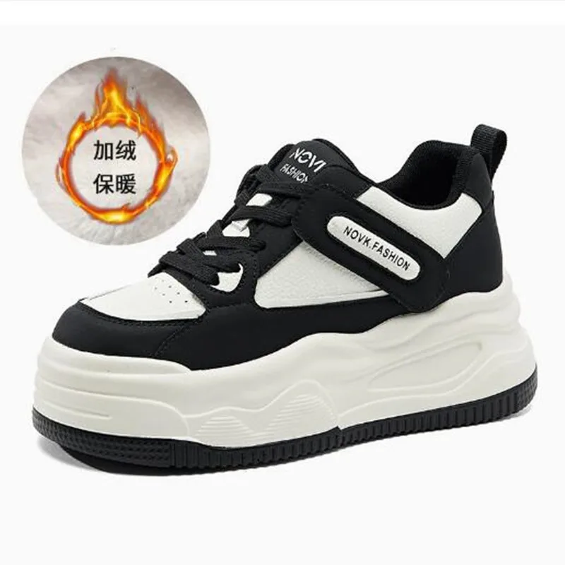 

2026 Microfiber Leather Women Fashion Breathable 8cm Hidden Heels Chunky Sneakers Autumn Thick Soled Spring Platform Wedge Shoes