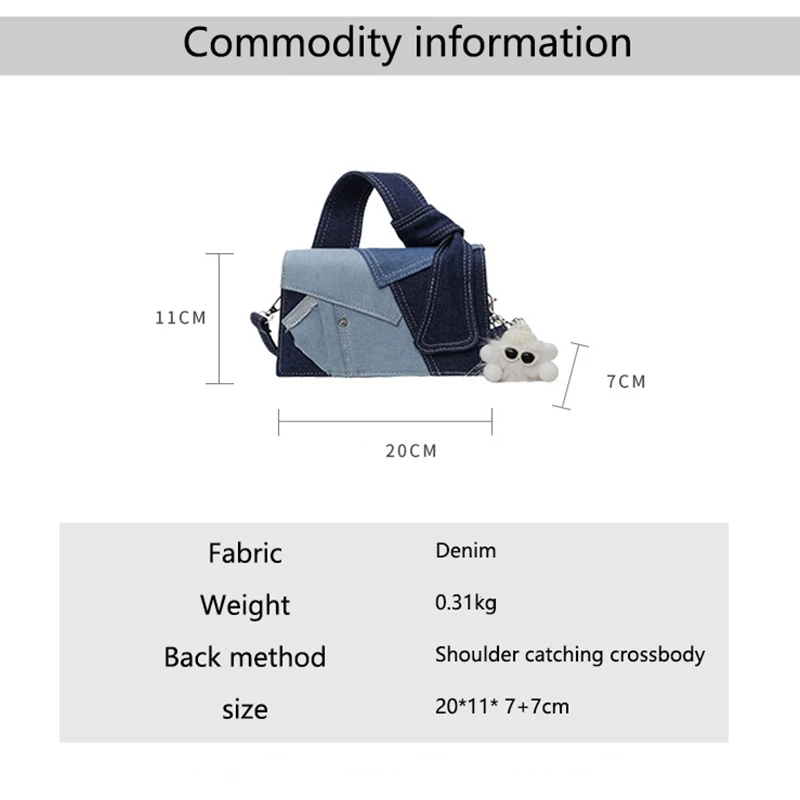 Denim Mini Crossbody Bag Cowboy Bag Shoulder Bag Handbag Adjustable Strap Magnetic Buckle Stylish