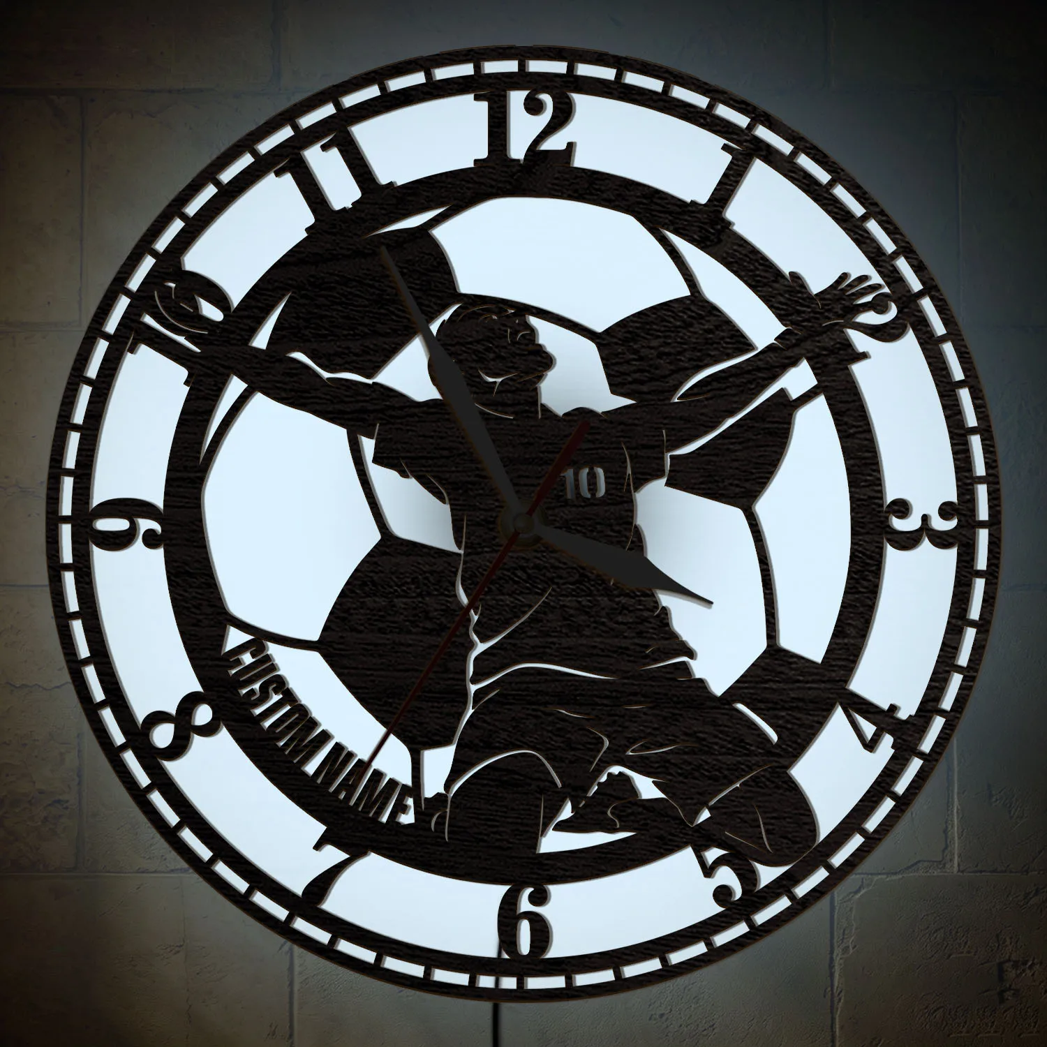 Custom Football Player Name Wooden Wall Clock with LED Backlight Knee Slide Goal Celebration Personalized Night Light Wall Clock