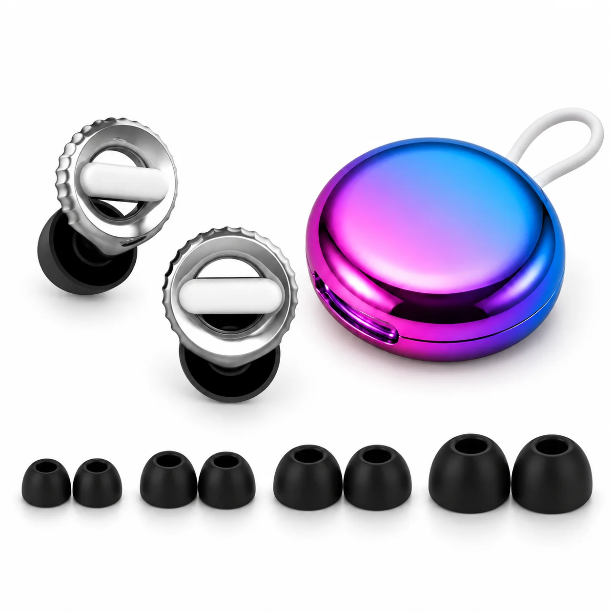 XYM High-fidelity earplugs set with filter: Unique design, includes 4 sizes of ear tips and a gradient-colored storage case