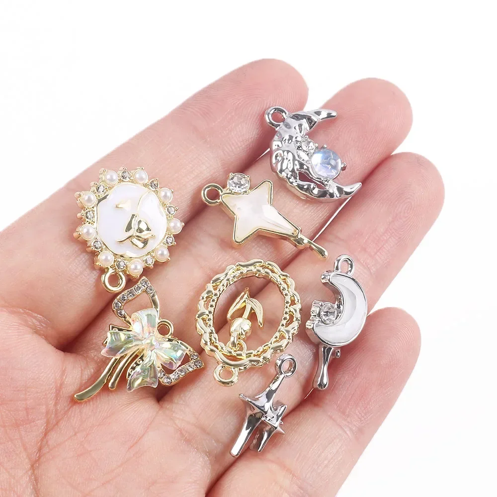 2 teile/satz Charms Herz Kreuz Mond Stern Form Y2k Kristall Silber Farbe Anhänger DIY Machen Erkenntnisse Schmuck