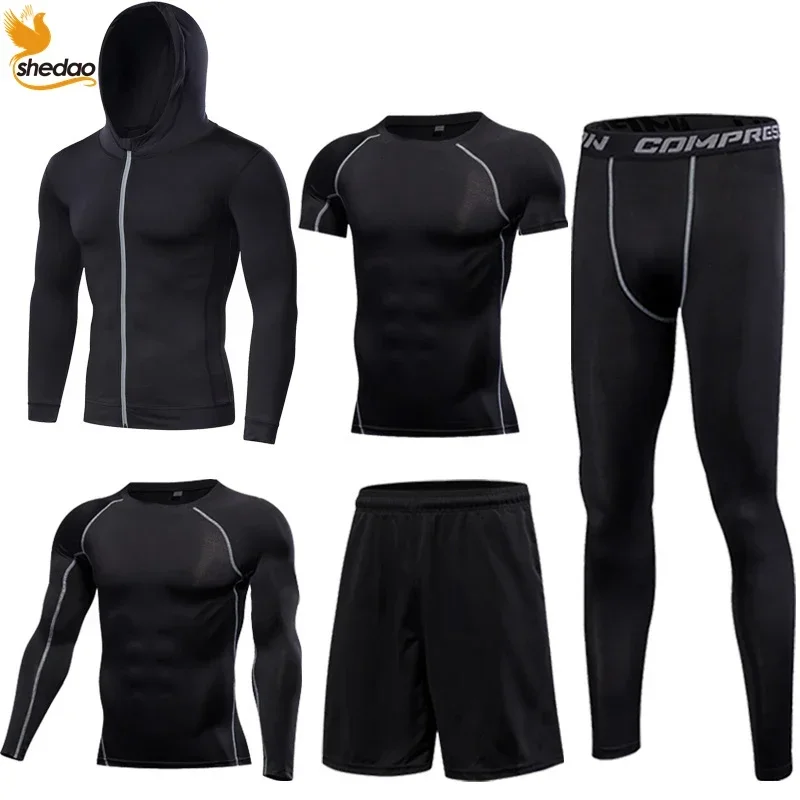 Men's Gym Training Fitness Sportswear Tights Slim Clothes Running Workout Tracksuit Suits Quick Drying High Elastic Sports Wear image 2