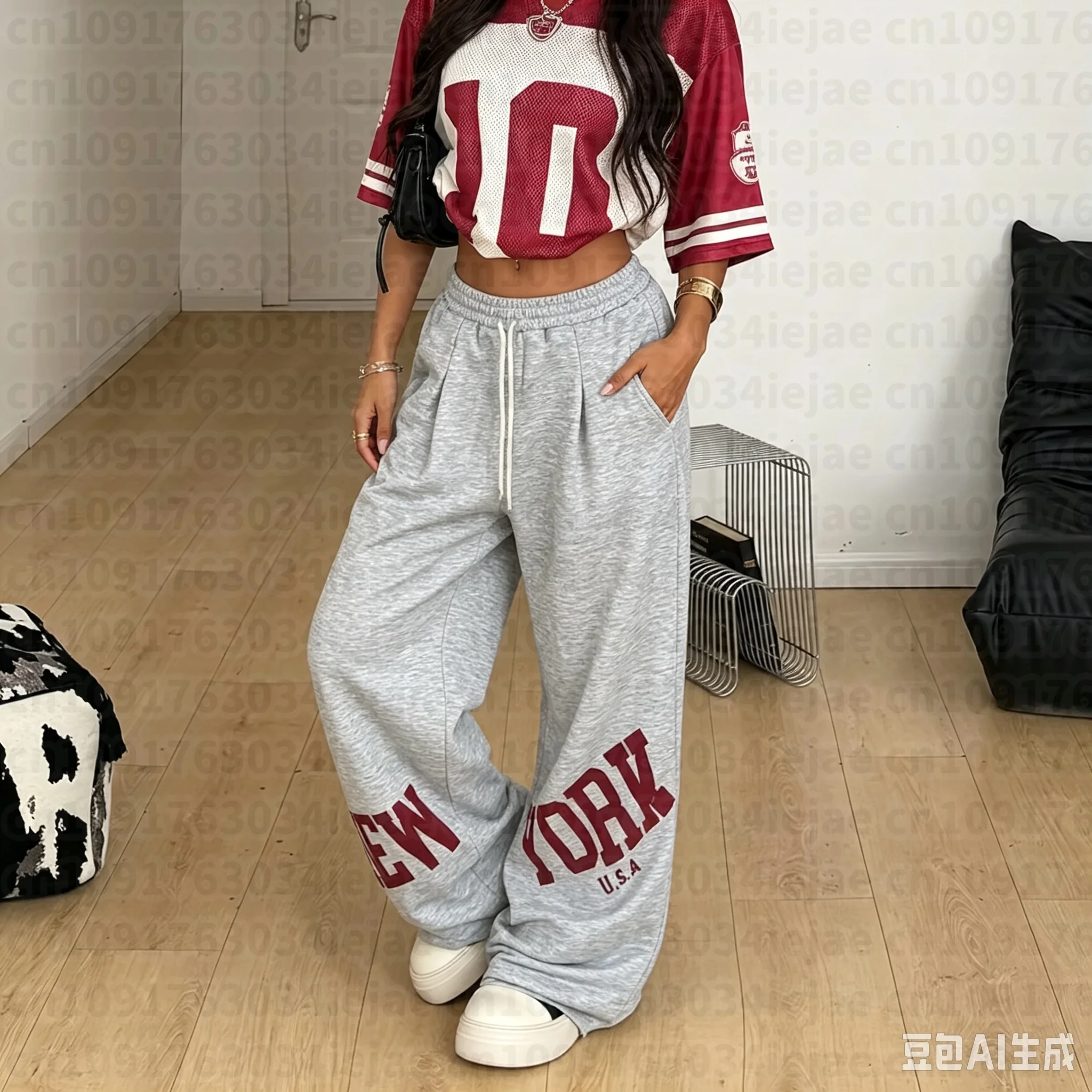 2026 Sommer Graue NEW YORK Print Weite Jogginghose, Elastischer Bund, Locker Sitzende Streetwear-Hose für Kinder, für Freizeit- und Alltagskleidung – Detail 5