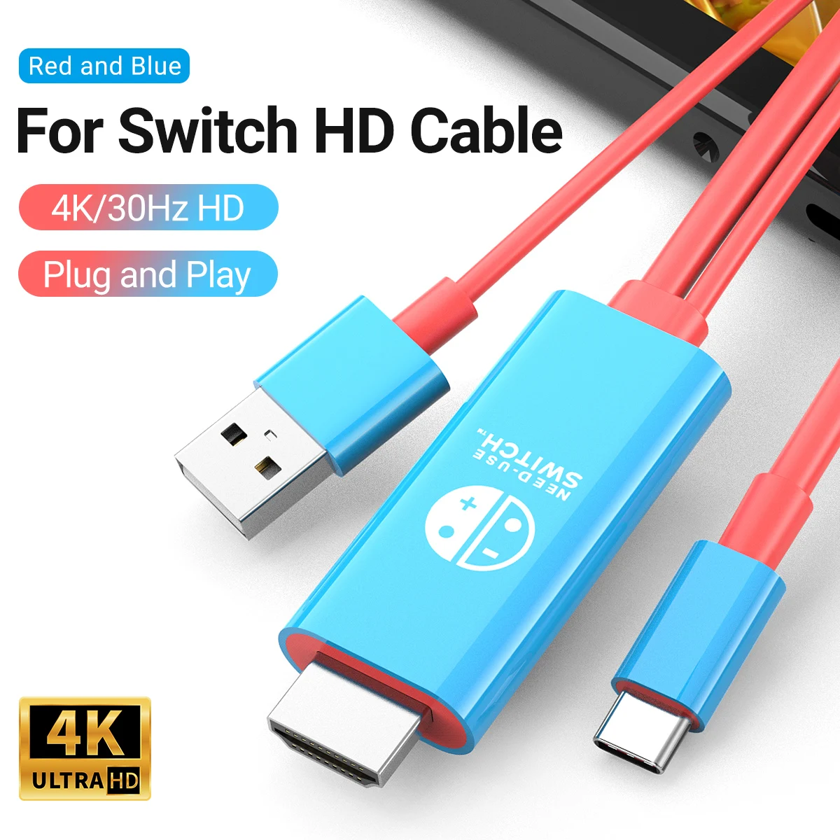 Type C to HDMI Cable with 5V USB Charging Portable Switch TV Dock 4K HD Adapter for Switch/OLED Steam Deck,IMac,IPad Pro,Surface