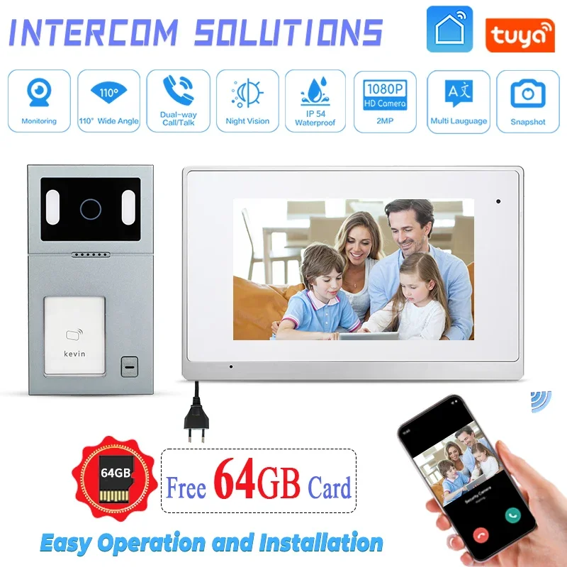 

Open 2 Door Video Intercom Wired Video Door Phone System Lock With HD 1080P Camera Tuya App