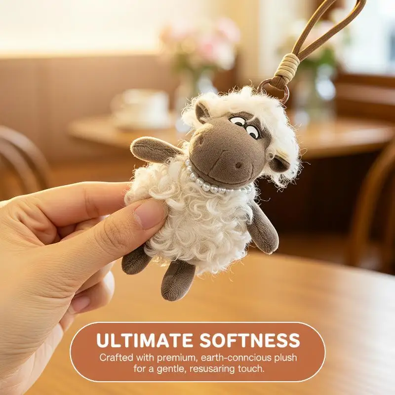 13cm Cute Vintage Curly Sheep Plush Keychain Soft Handmade Plush Animal PendantNew