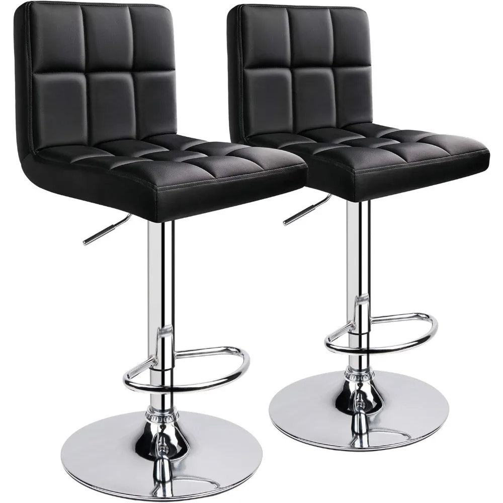 

Bar Stools, Modern PU Leather Adjustable Swivel Bar Stool with Back, Set of 2 (Black)