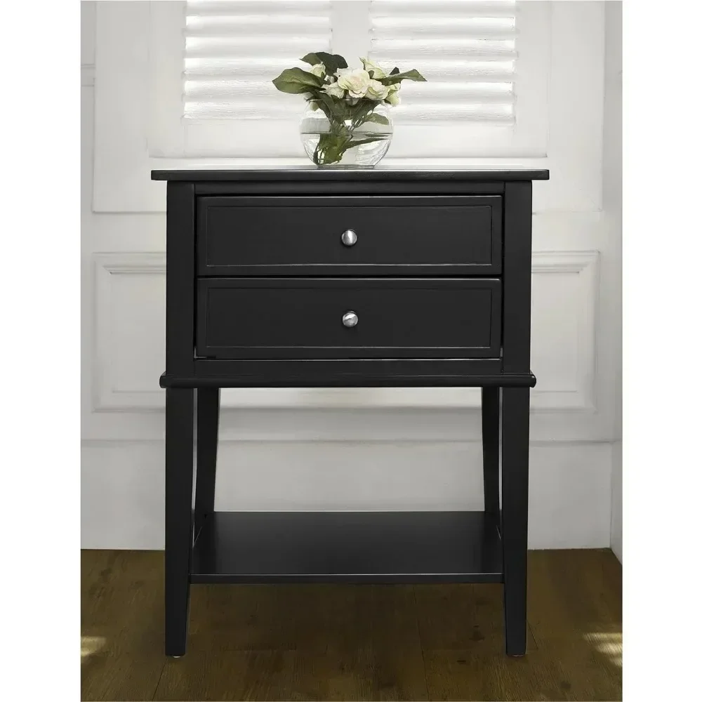 Franklin Accent Table 2 Drawers, Black Night Stand  Nightstands for Bedroom  Furniture