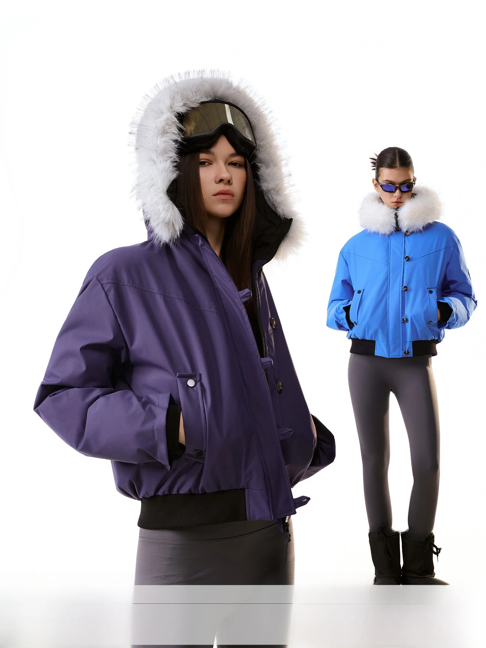 Ich Mode Women's Cotton Parka Coat with Large Fur Collar Color Block Design Winter Warm Casual Style Short Length Zipper Closure