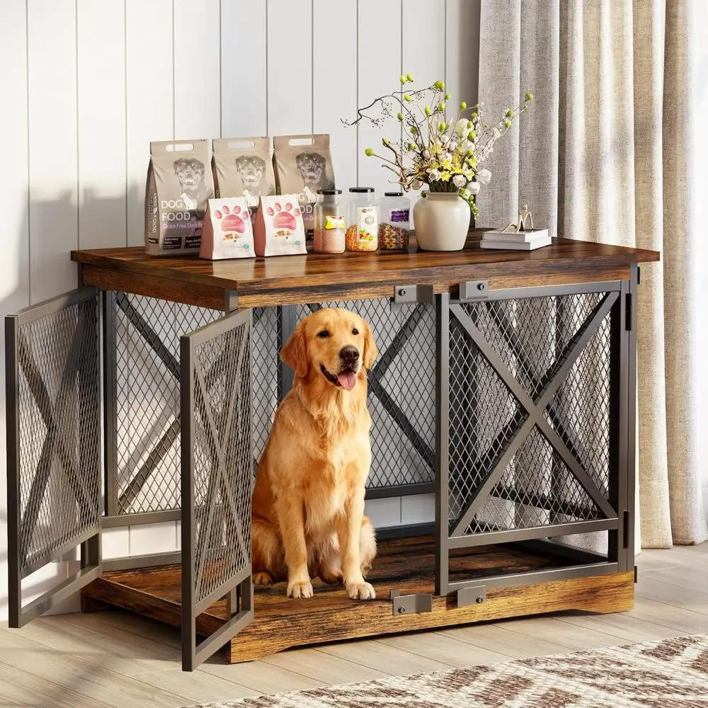 

Большая мебель-клетка для собак — прочный вольер для крупных пород (до 48 дюймов), для использования в помещении, с двойными дверями, деревянная клетка XL, современный дизайн