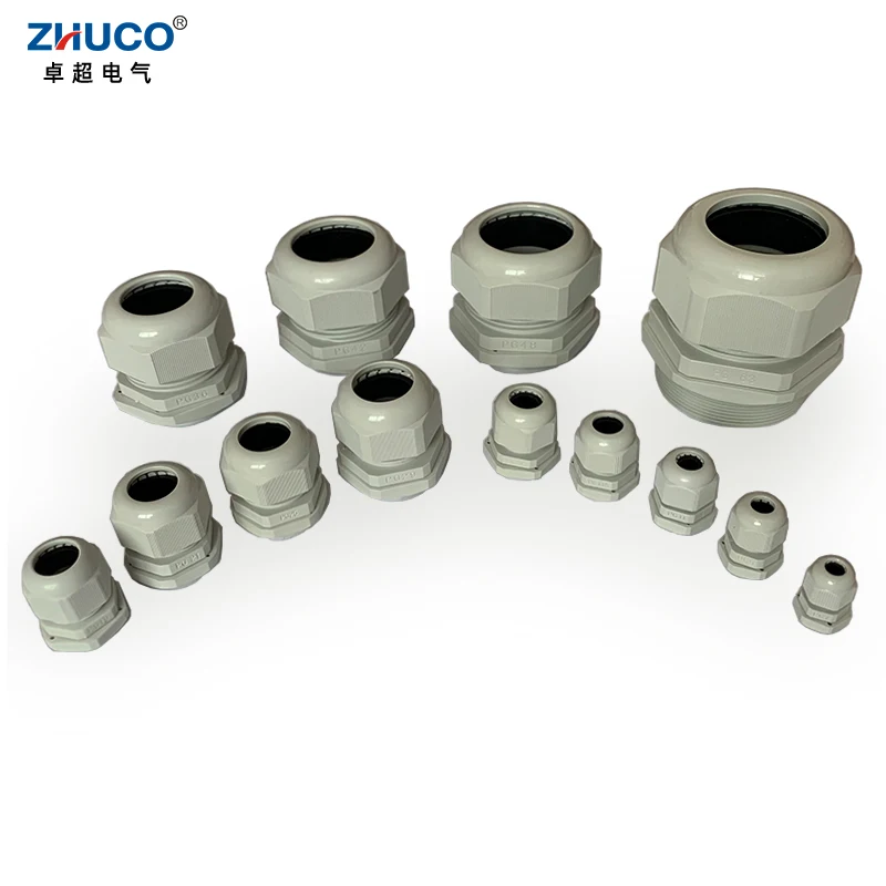 ZHUCO 10Pcs PG9 Waterproof Grey Cable Cover Kit Adjustable Nylon Plastic PA66 Cable Gland Cord Connector With Gasket For 4-8mm