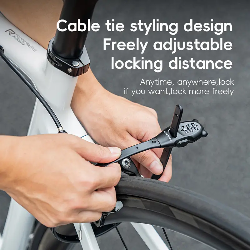 ROCKBROS Portable Bicycle Lock Cable Tie Zinc Alloy Lock Helmet Password Lock Anti-Theft Safety Freely Adjustable Rope Lock - 2