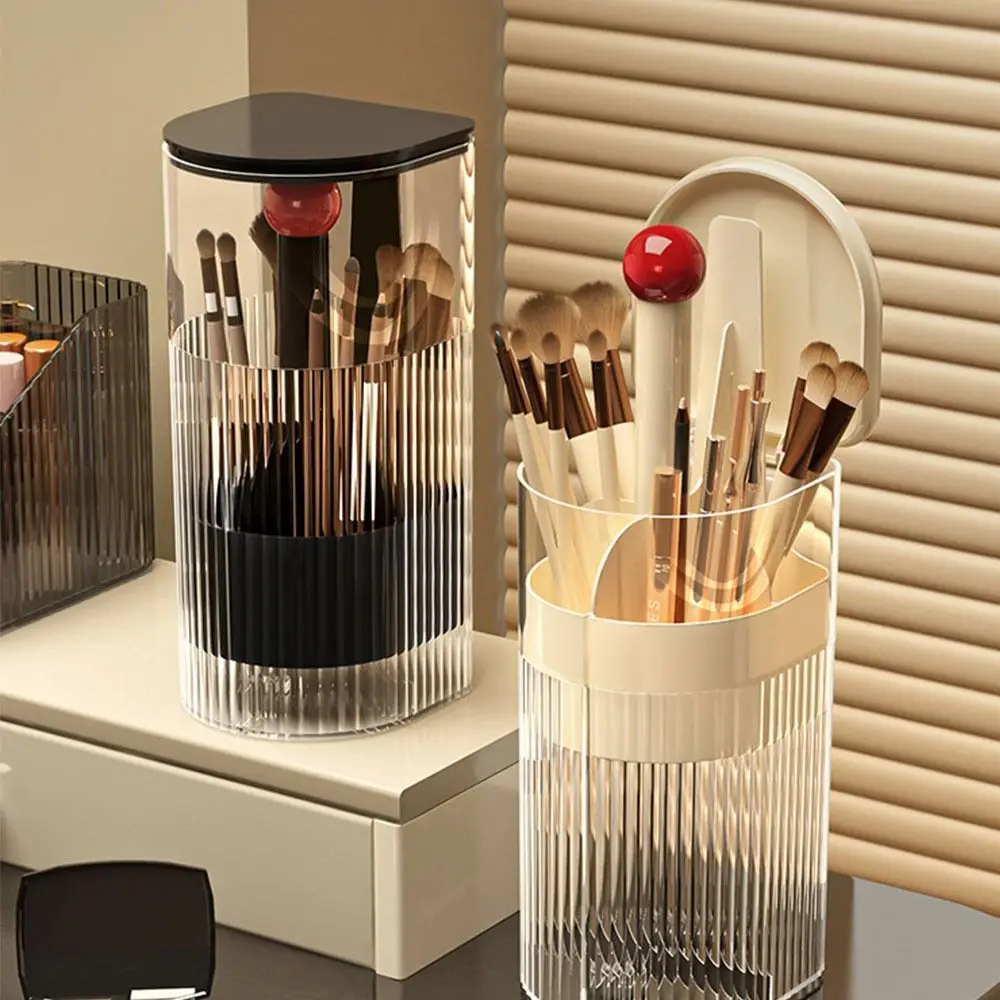 

Dustproof Automatic Lifting Makeup Brush Holder with Lid Large Capacity Cosmetic Storage Box Multi-grid Space Saving