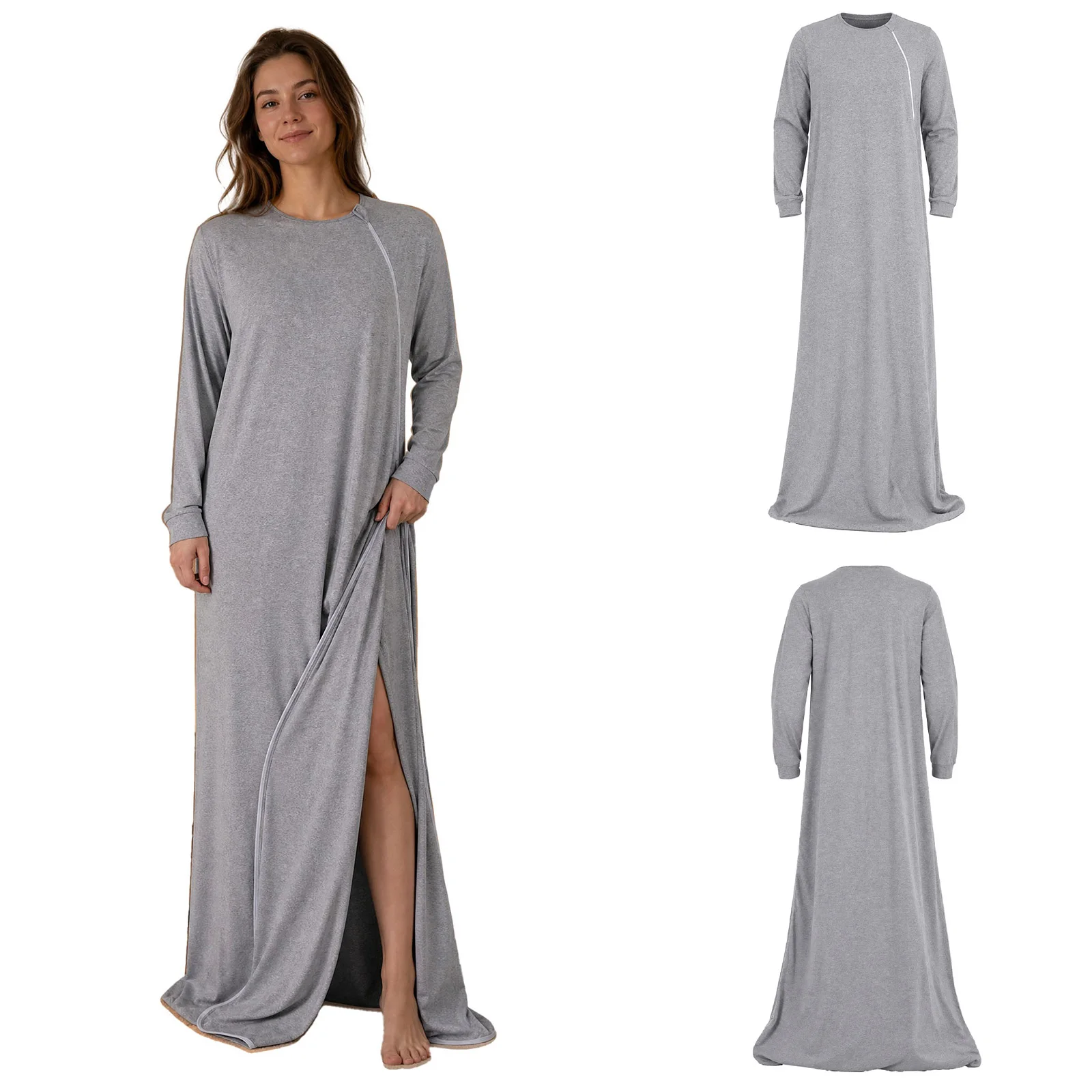Womens Sleep Robe Zipper Sleeping Bag Long Sleeves Solid Color Sleeping Sack Homewear for Ladies Soft Warm Sleep Bag Loungewear