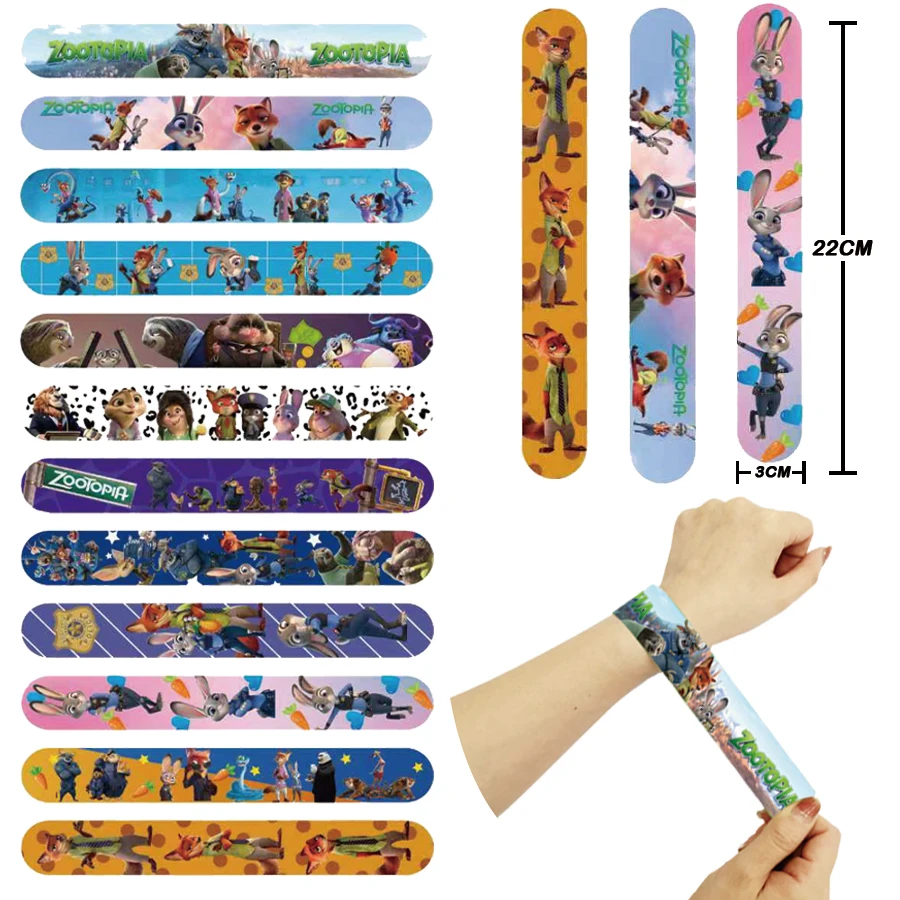 

12/24/36pcs Zootopia Theme Slap Bracelets Party Favors Gifts Children's Birthday Souvenirs Decoration Supplies Snap Bracelets