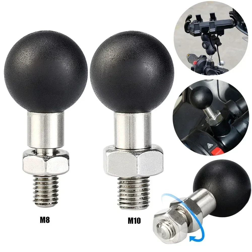 1/2PC M8/M10 Motorcycle Handlebar Mount Rearview Mirror Ball Head Clamp Base Stainless Steel Phone Holder Handlebar Bolt Bracket