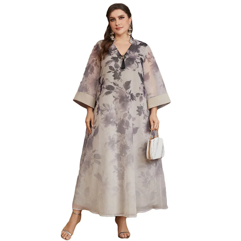 Ramadan Long Robe Eid Muslim Abaya for Women Party Dresses Flower Print Jalabiya Morocco Dubai Abayas Islam Kaftan Arab Vestidos