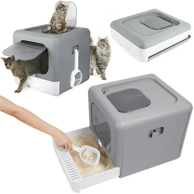 

Foldable Cat Litter Box Large Enclosed Design with Odor Control and Splash Proof for Cats