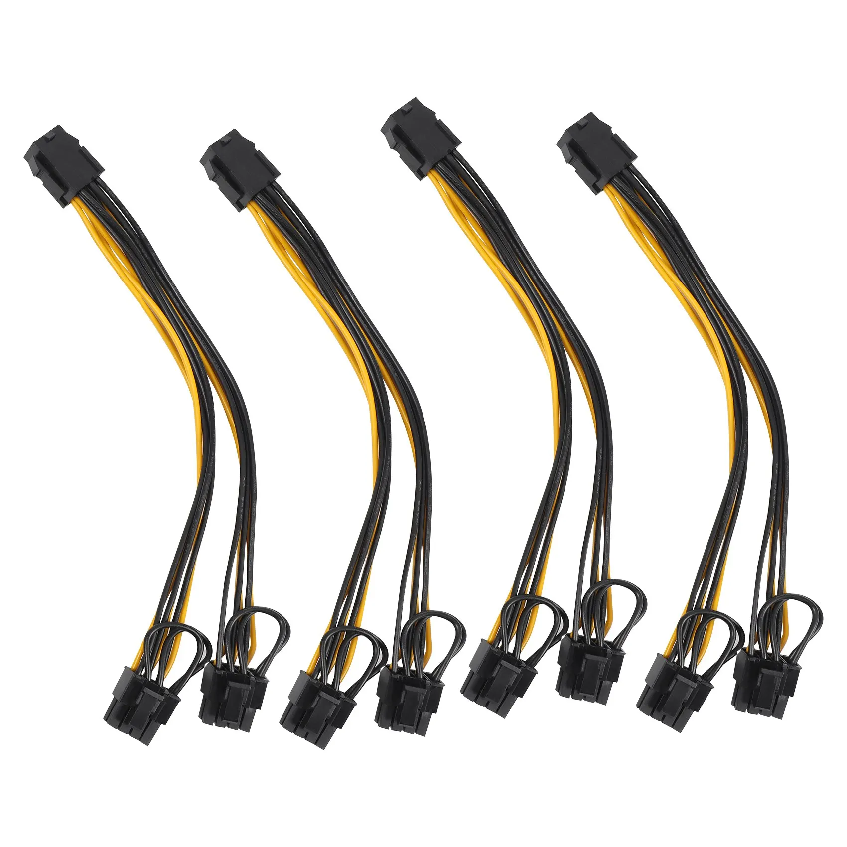 4Pcs 18AWG PCI-E 6Pin To Dual 8Pin Y-Splitter Extension Cable PCIE 6 Pin To Dual 6+2 Pin Power Cable for GPU Mining,20Cm