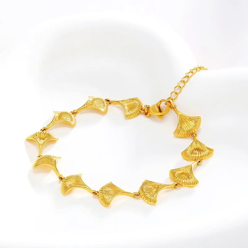 

Luxury 24K 9999 Pure Gold real gold Women's Ginkgo Leaf Bracelet Fashion Niche Leaf Bracelet