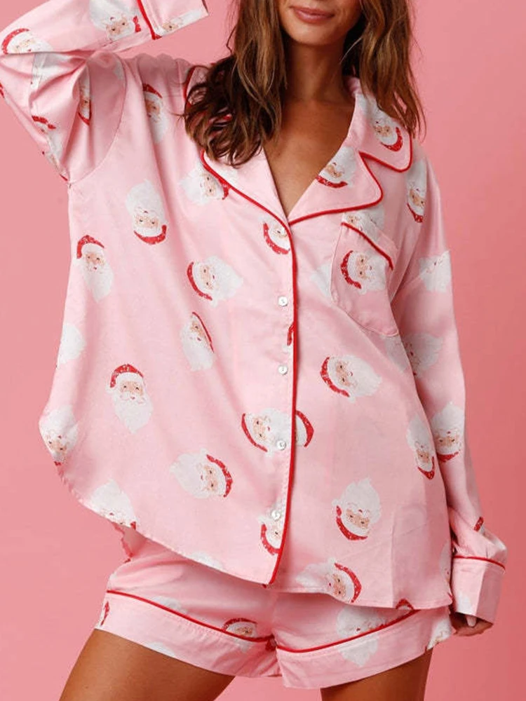 

Новые женские пижамы на Рождество с принтом, пижамный комплект с несколькими узорами, топ с длинными рукавами, шорты, свободная рождественская одежда для сна, гостиная 511904