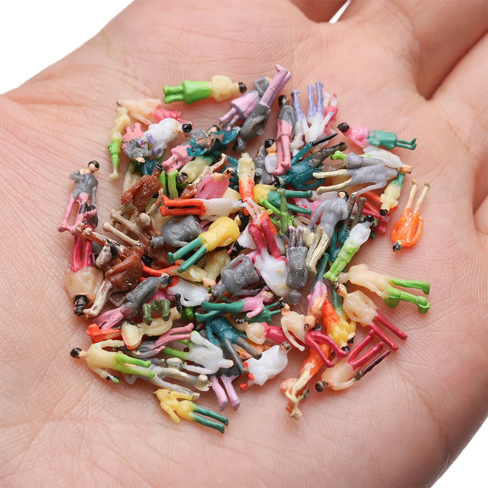 100 Uds. De decoraciones para casa de muñecas de Material ABS, modelo de Pose de colores mezclados, construcción de pasajeros, figuras de personas, paisaje de tren, personaje DIY