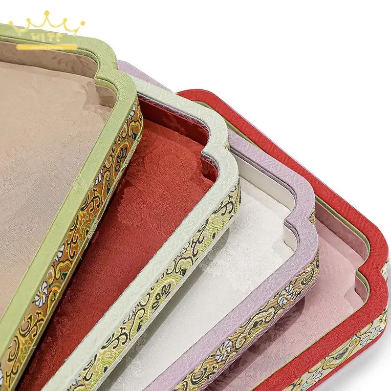 Retro Silks Satins Plate Jade Pendant Necklace Bangle Organizer Case Jewelry Counter Bracelet Storage Tray 3 Size Available