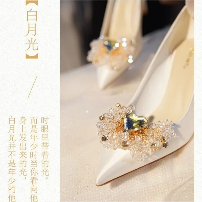 Rhinestone High Heels Pumps Clips Buckles Crystal Flower Shoe Bride Bridesmaid Wedding Party Shoes Decoration for Women Girls