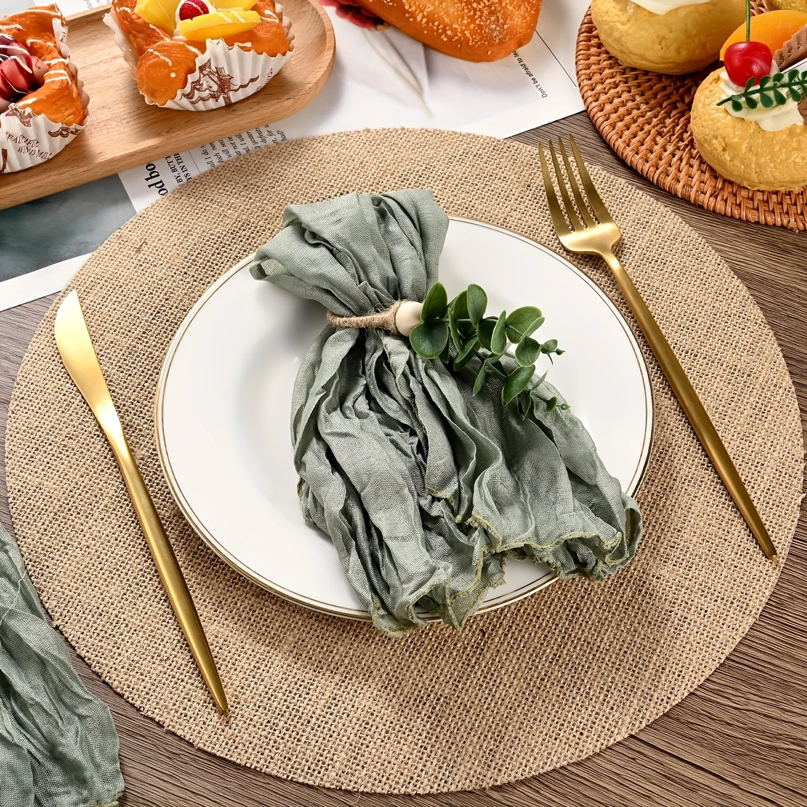 6/8/20pcs Round Burlap Placemats,Country Retro Jute Placemats,Easy to Clean,for Wedding Party Restaurant and Holiday Decoration