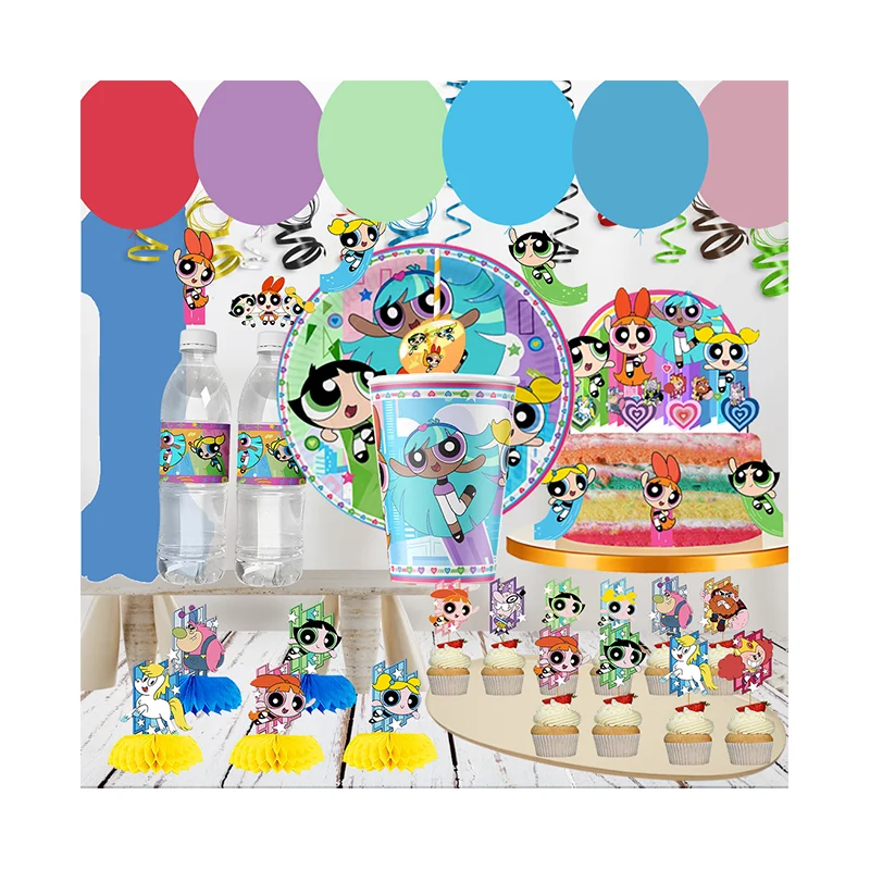 beast kingdom the powerpuff girls birthday party theme Disposable Tableware stickers balloon cake decoration baby bath supplies