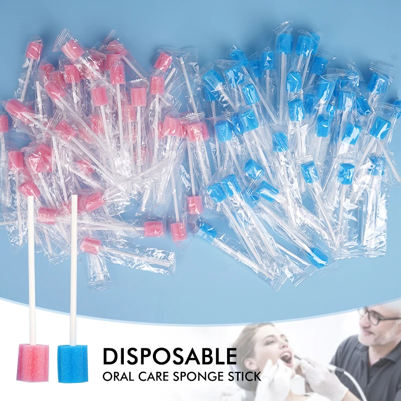 50pcs Disposable Sponge Stick Mouth Swabs Tooth Cleaning Toothbrush Sponge Swab Oral Care Cleaner Dentistry Material
