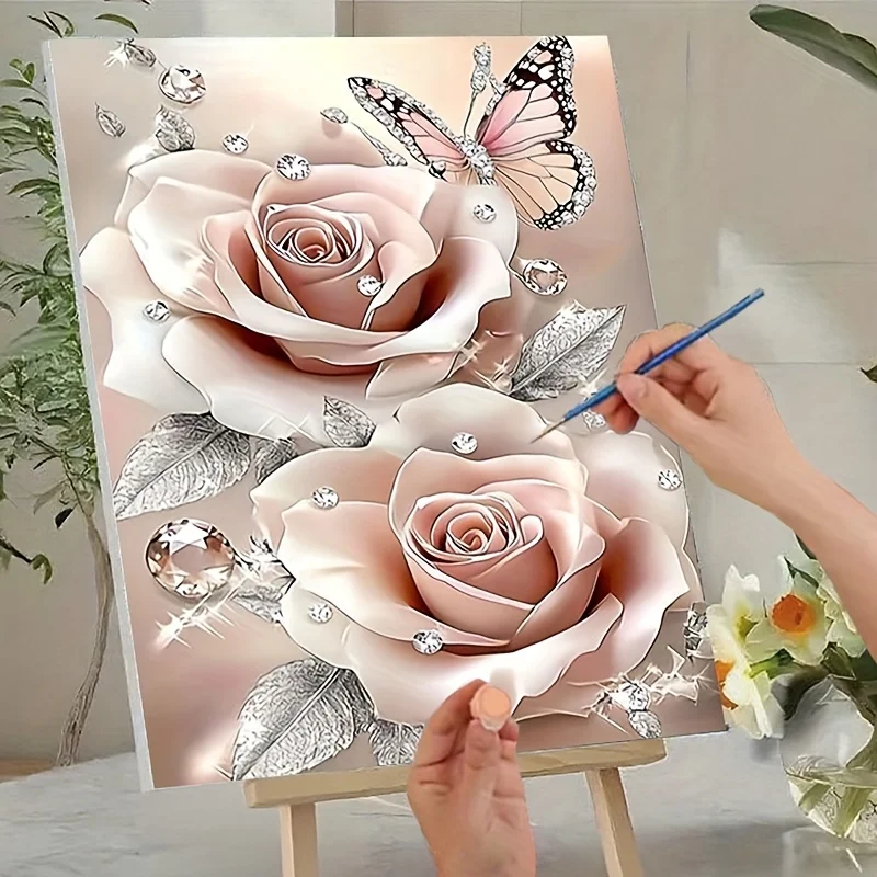 [Professional Art Use] 1pc Beginner-Friendly Adult Digital Painting Kit - Includes Acrylic Paints, Canvas, 3pcs Brushes, And Ins