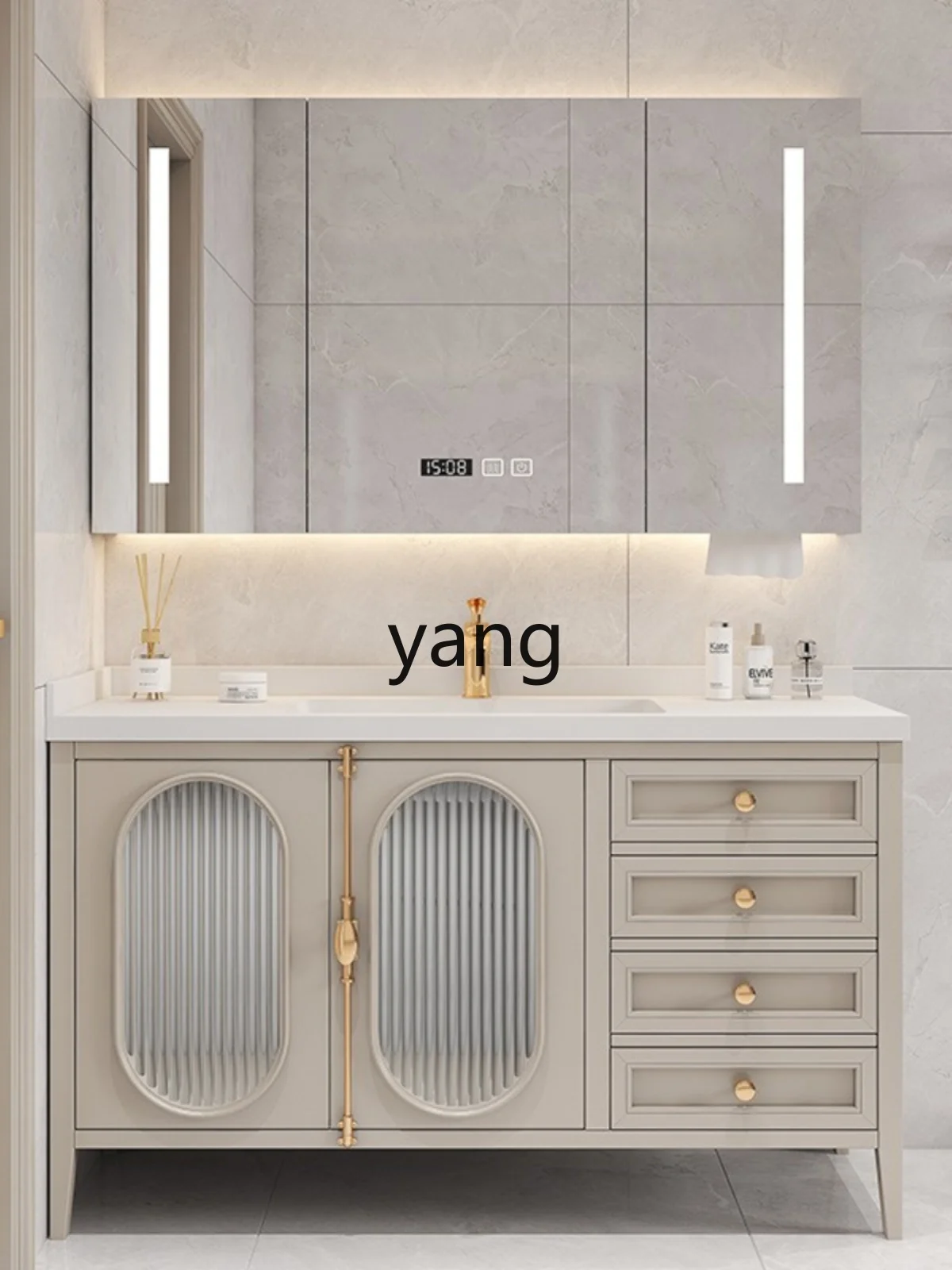 CX Light Luxury Bathroom Cabinet Combination Ceramic Whole Washbin Bathroom Table Bathroom Cabinet Cream Style