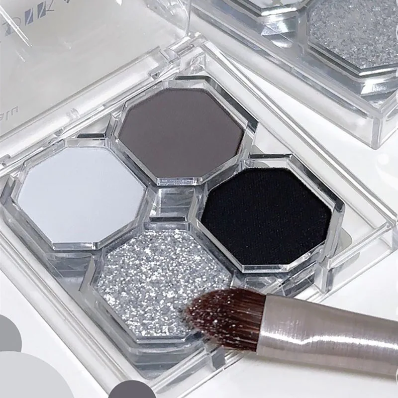 Four Color Gem Eyeshadow Pearl Matte Punk Smoked Cement Black Gray Eye Shadow Easy To Remove Makeup Daily Glitter Eyeshadow Tray