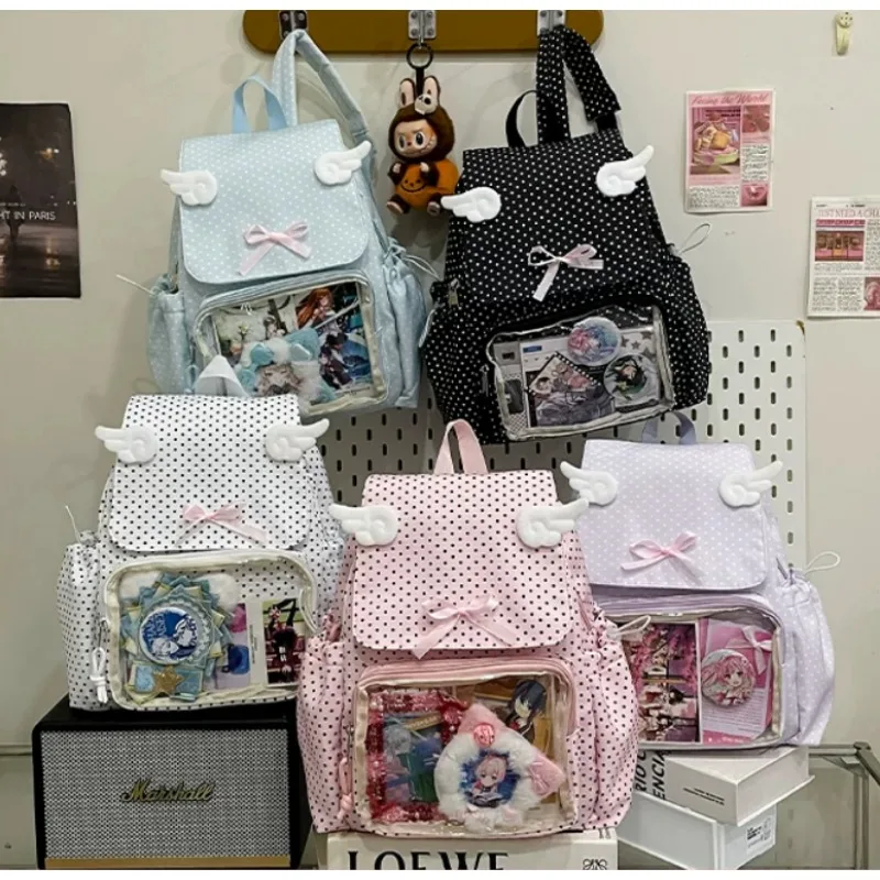 Girl Backpacks Polka Dot Cute Japanese Style College Student Backpack Commuter Schoolbag Sweet 2026 New Kids' Bags