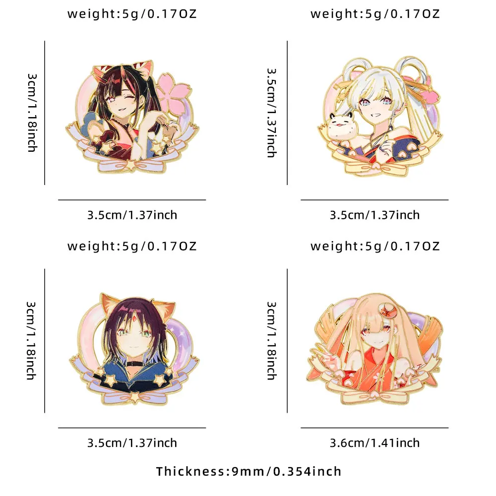 4-Pcs Kawaii Japanese Anime Girl Character Enamel Pins Set Metal Lapel Brooches Collectible Hobby Gift for Fans